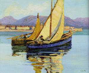 Lucien Peri (1880-1948), Pêcheur d'Ajaccio en mer, Tempera grassa sur toile, collection particulière.